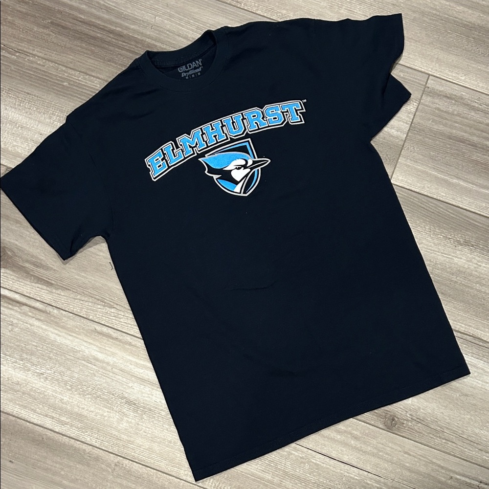 Elmhurst College Blue Jay Gildan Black T-Shirt Design